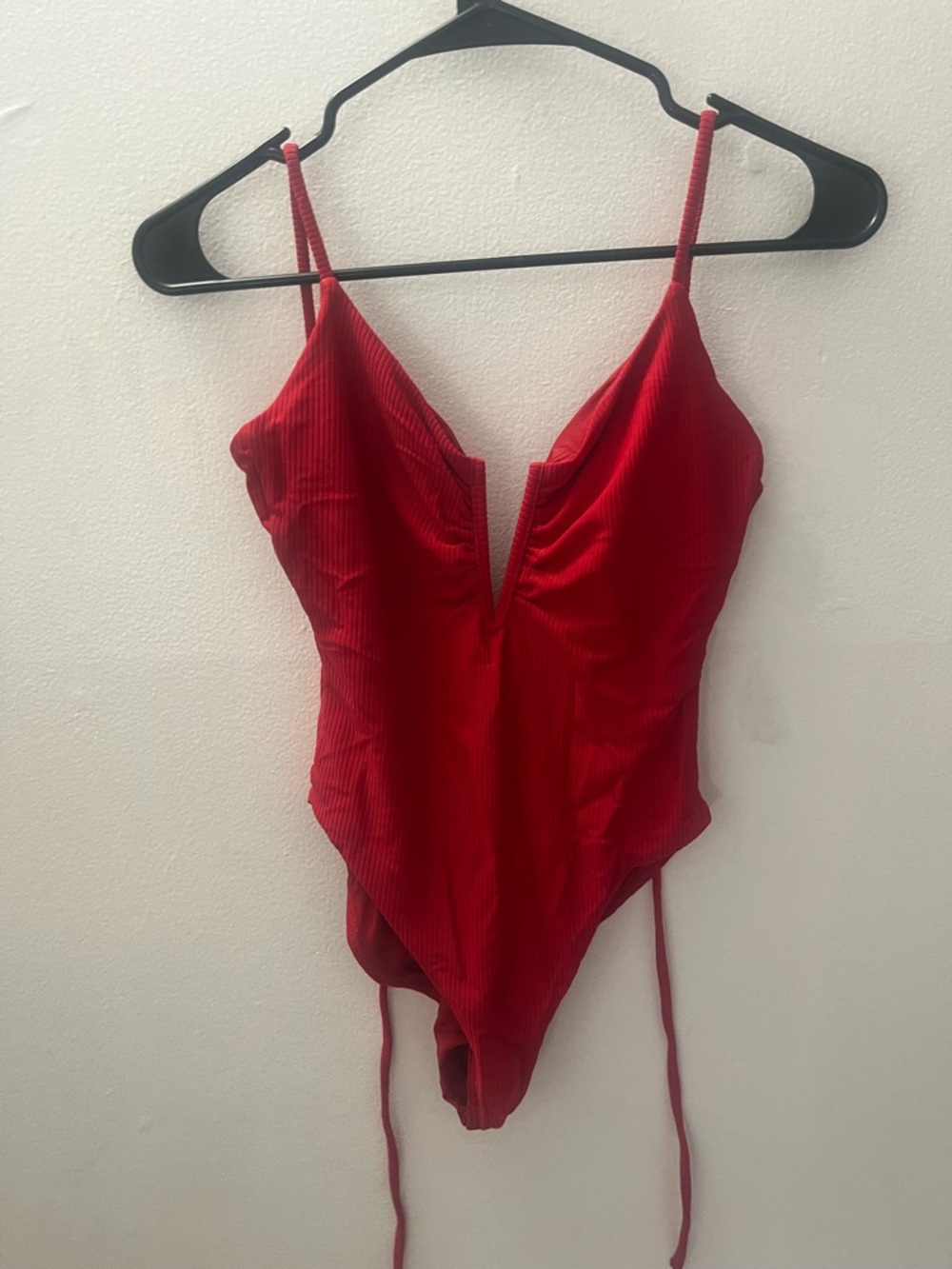 Women's Red Ribbed One-Piece Swimsuit